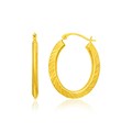 Textured Style Oval Hoop Earrings in 14k Yellow Gold
