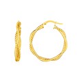 14k Yellow Gold Two Part Textured Twisted Round Hoop Earrings(3x25mm)