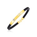 14k Yellow Gold and Rubber Mens Bracelet with Bar and Nautical Motifs