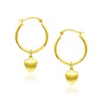 Hoop with Puffed Heart Charm Earrings in 14k Yellow Gold