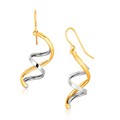 Fancy Polished Double Helix Dangling Earrings in 14k Two Tone Gold
