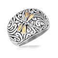 Dragonfly Motif Domed Ring in 18k Yellow Gold and Sterling Silver