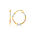 Tri-Color Hoop Earrings with Diamond Cut Accents in 14k Gold