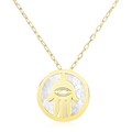 14k Yellow Gold Necklace with Hand of Hamsa Symbol in Mother of Pearl