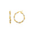 Two-Tone Twisted Wire Round Hoop Earrings in 10k Yellow and White Gold(3x15mm)