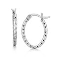 Textured Diamond Cut Small Oval Hoop Earrings in Rhodium Plated Sterling Silver(2x10mm)