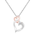 Dual Cascading Heart Diamond Embellished Pendant in Sterling Silver (.02 cttw)
