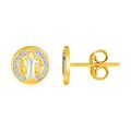 14k Two Tone Gold Round Religious Medal Post Earrings(8mm)