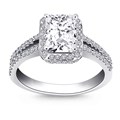 Emerald Cut Diamond Halo Split Shank Engagement Ring Mounting in 14k White Gold