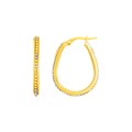 14k Two Tone Gold Oval Hoop Earrings with Bead Texture