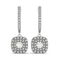 Double Halo Style Cushion Outer Shaped Diamond Drop Earrings in 14k White Gold (3/4 cttw)