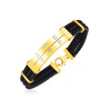 14k Yellow Gold and Rubber Mens Bracelet with Two Riveted Bars (10.00 mm)