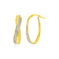 Twist Glitter Center Oval Hoop Earrings in 14k Two-Tone Gold