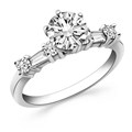 Engagement Ring Mounting with Round and Baguette Diamonds in 14k White Gold