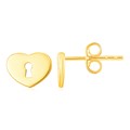 14k Yellow Gold Heart Padlock Stud Earrings
