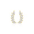 14k Yellow Gold Leaf Motif Climber Post Earrings with Marquise Cubic Zirconias