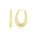 Oval Multi-Textured Graduated Hoop Earrings in 10k Two-Tone Gold