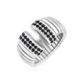 Sterling Silver Serpentine Style Ring with Black Cubic Zirconias