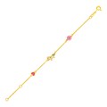 14k Yellow Gold 5 1/2 inch Childrens Bracelet with Enameled Heart Unicorn, and Circle (1.00 mm)