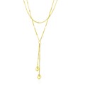 Double Strand Puffed Heart Lariat Necklace in 14k Yellow Gold