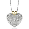 Filigree Heart Pendant with Diamonds in Sterling Silver and 14k Yellow Gold