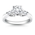 Diamond Three Stone Ring with Pear Shape Sides in 14k White Gold