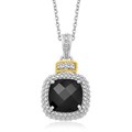 Black Onyx and Diamond Embellished Popcorn Cushion Pendant in 18k Yellow Gold and Sterling Silver (.03cttw)