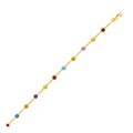 Round Multi Tone Stone Station Anklet in 14k Yellow Gold