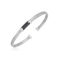 Sterling Silver Cuff Bangle with Black Cubic Zirconias